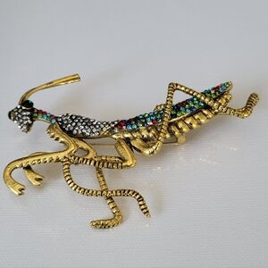 Beautiful Goldtone  Multicolor Grasshopper Brooch